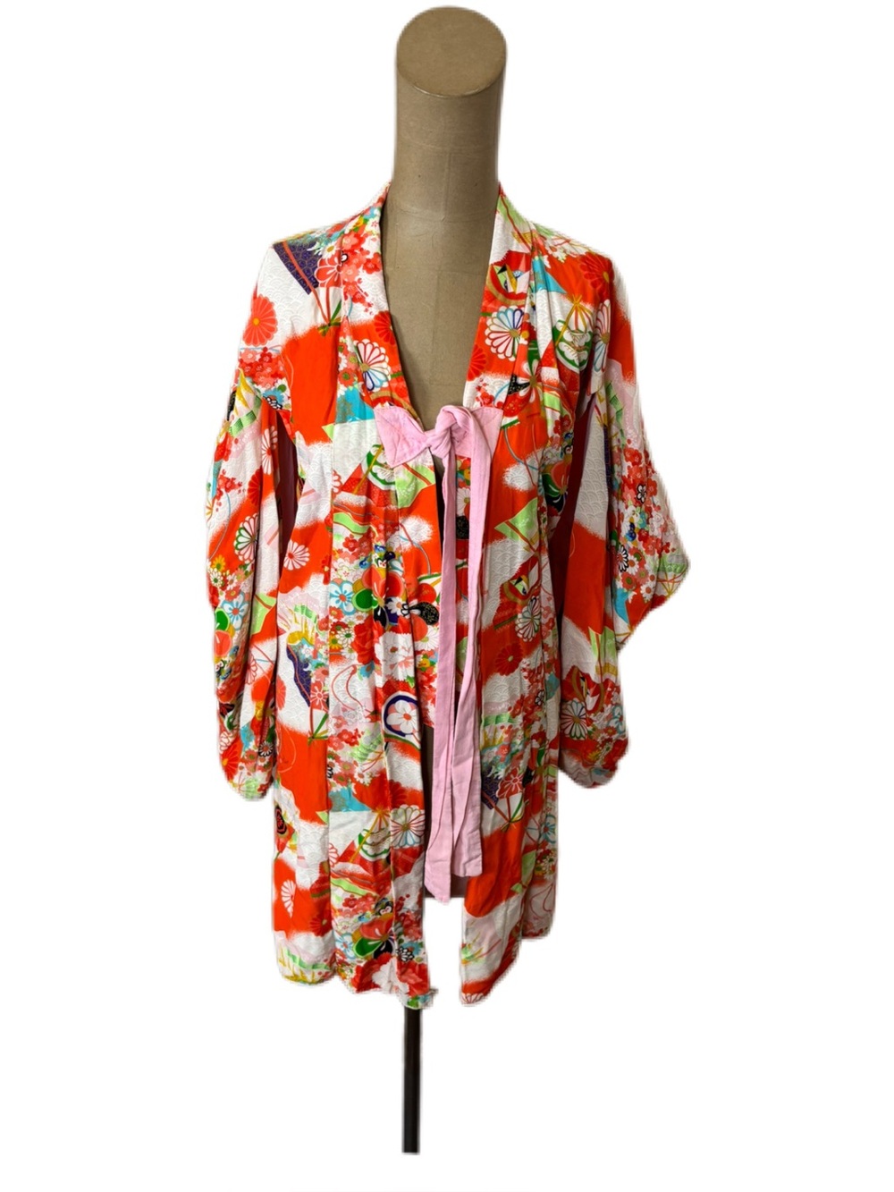 Vintage Kimono Robe Colorful Orange Size Small
